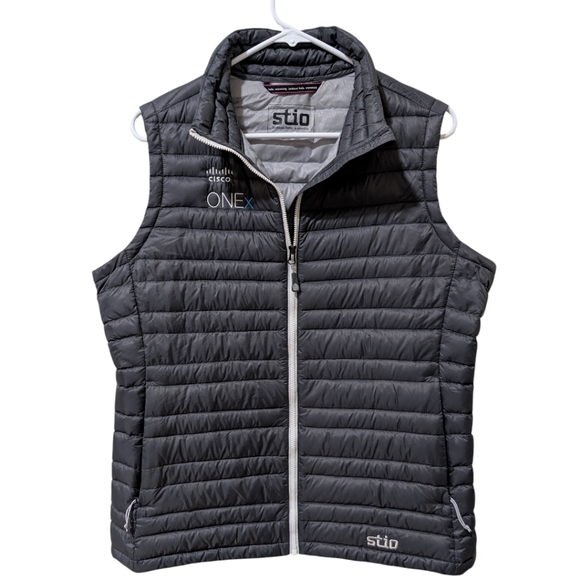 Stio Pinion Down Vest with Cisco and ONEX logos Women's L - Magnet Gray - Picture 2 of 9